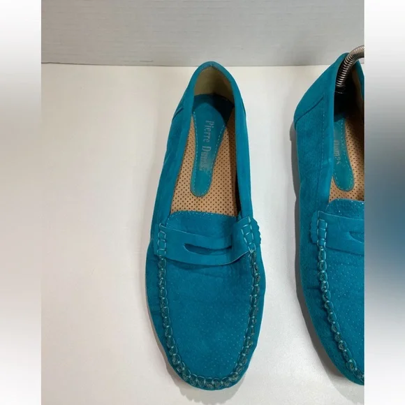 Pierre Dumas Turquoise Blue Suede Penny Loafers Women’s 8 - Picture 11 of 14